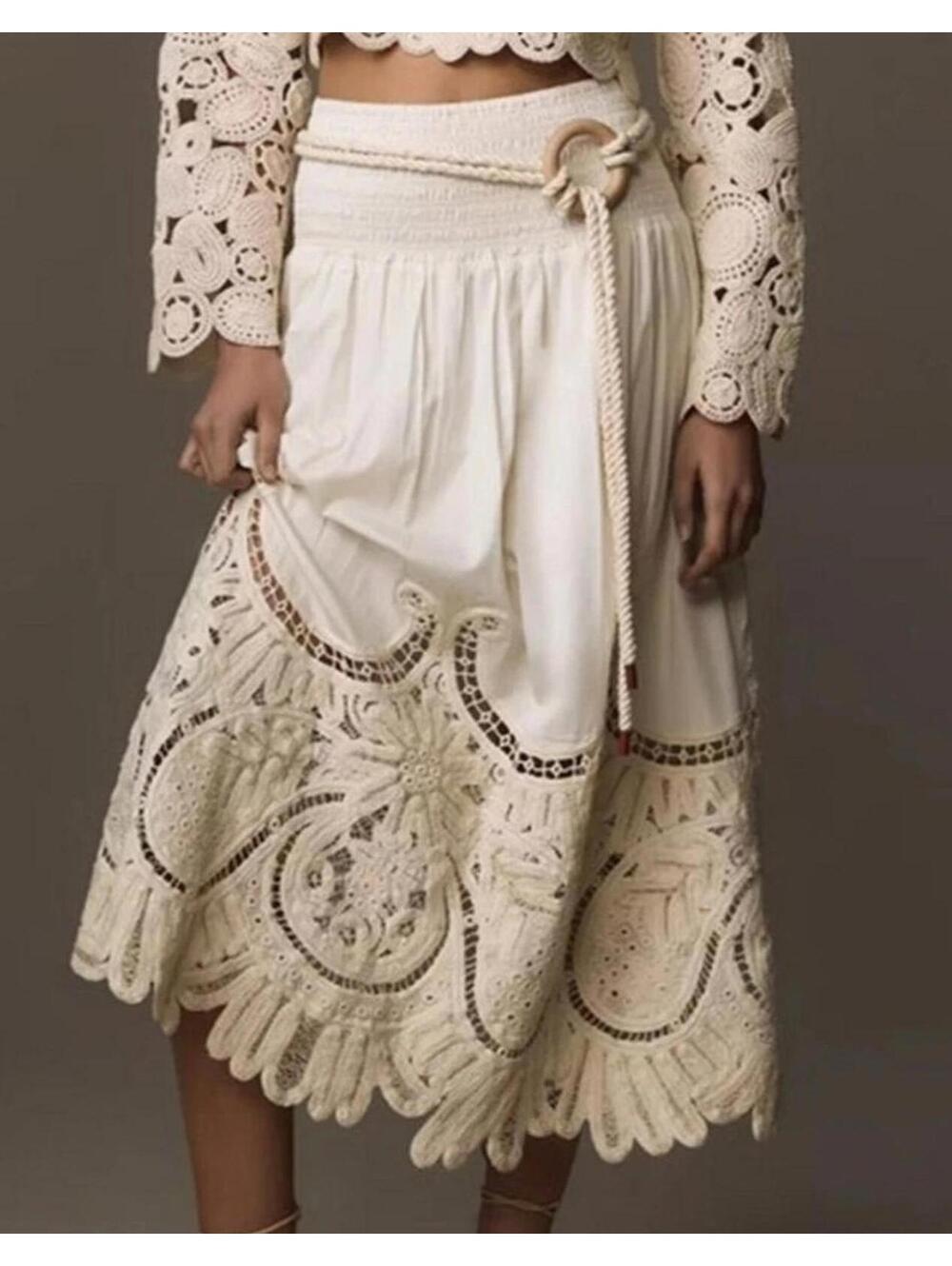 $328 NWT Anthropologie Love The Label Boho Crochet Hem Maxi Skirt Size XS/S/Med*